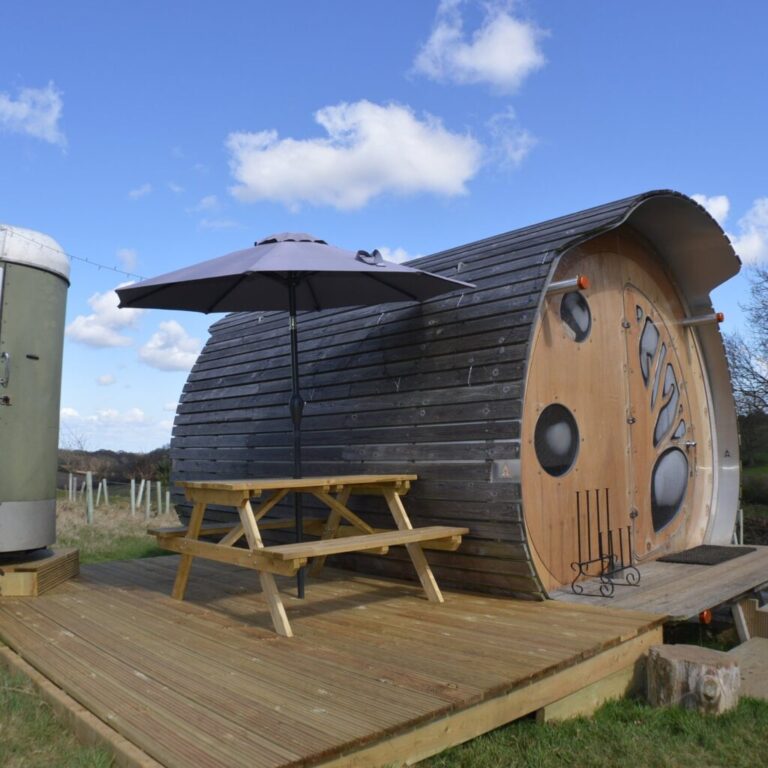 Hedgehog Hall glamping pod at Landews Meadow